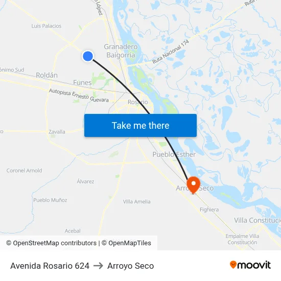 Avenida Rosario 624 to Arroyo Seco map