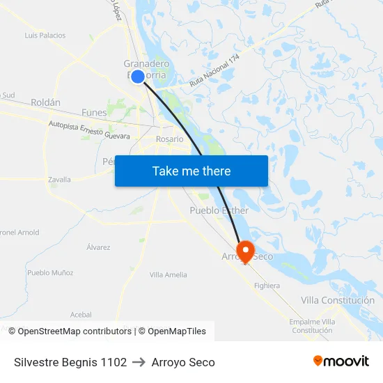 Silvestre Begnis 1102 to Arroyo Seco map