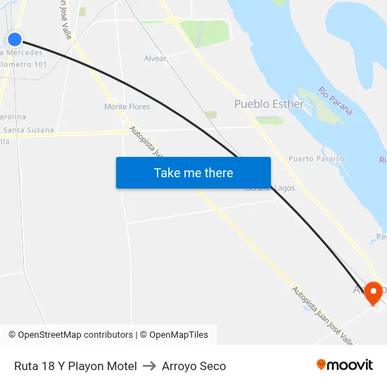 Ruta 18 Y Playon Motel to Arroyo Seco map