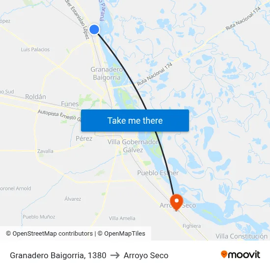 Granadero Baigorria, 1380 to Arroyo Seco map