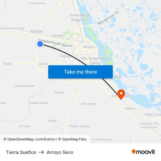 Tierra Sueños to Arroyo Seco map
