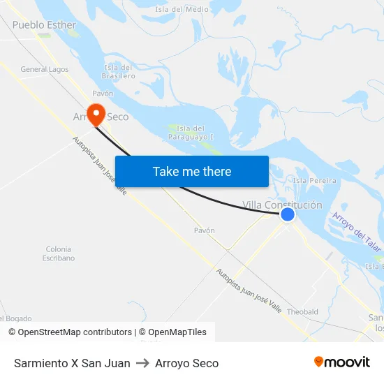 Sarmiento X San Juan to Arroyo Seco map