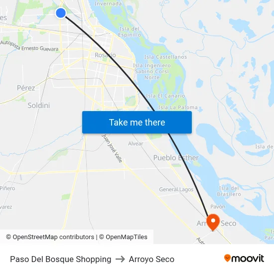 Paso Del Bosque Shopping to Arroyo Seco map