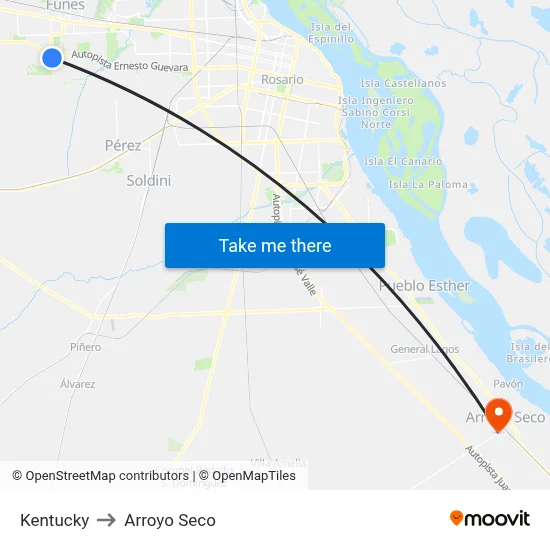 Kentucky to Arroyo Seco map
