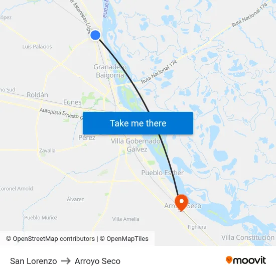 San Lorenzo to Arroyo Seco map