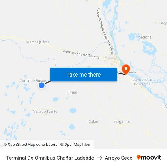 Terminal De Omnibus Chañar Ladeado to Arroyo Seco map