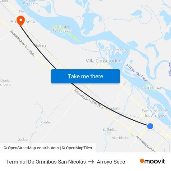 Terminal De Omnibus San Nicolas to Arroyo Seco map
