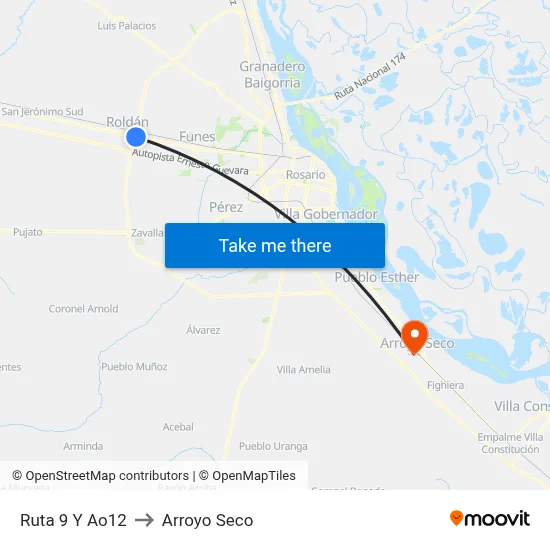 Ruta 9 Y Ao12 to Arroyo Seco map