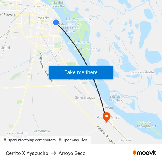 Cerrito X Ayacucho to Arroyo Seco map