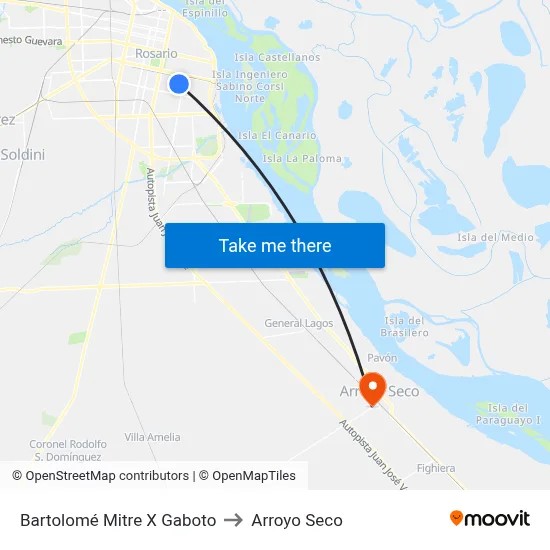 Bartolomé Mitre X Gaboto to Arroyo Seco map