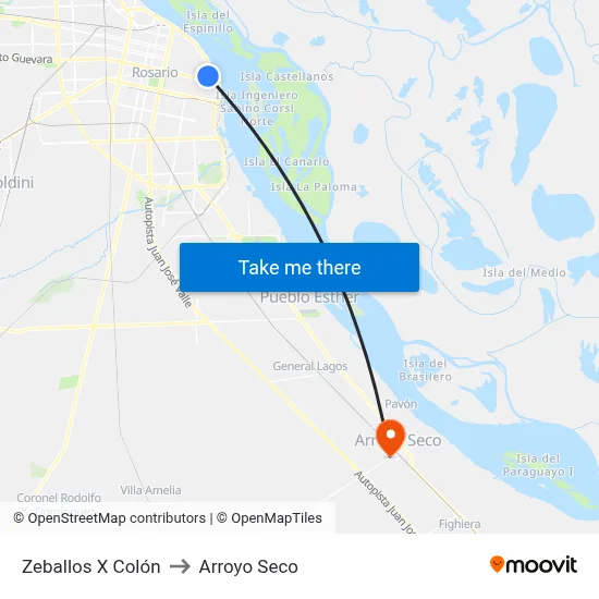 Zeballos X Colón to Arroyo Seco map