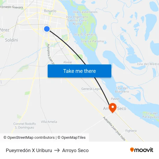 Pueyrredón X Uriburu to Arroyo Seco map