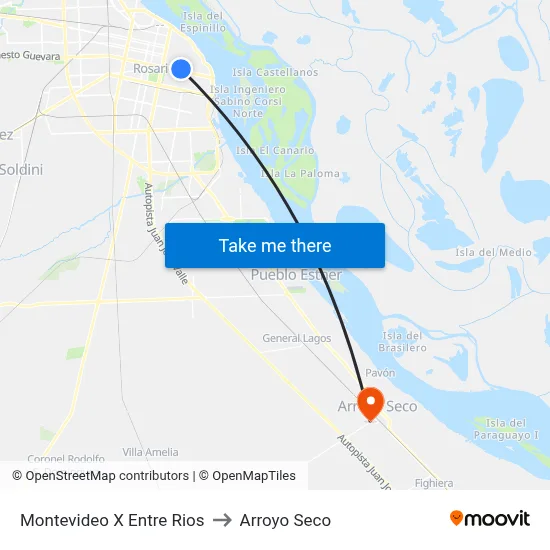 Montevideo X Entre Rios to Arroyo Seco map