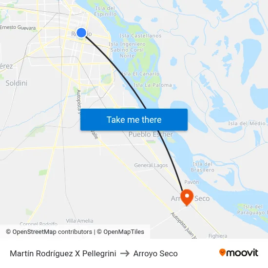 Martín Rodríguez X Pellegrini to Arroyo Seco map