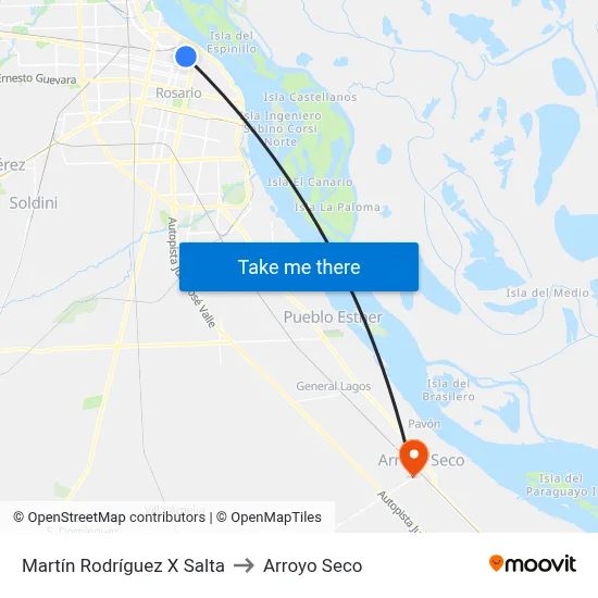 Martín Rodríguez X Salta to Arroyo Seco map