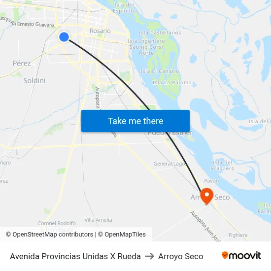 Avenida Provincias Unidas X Rueda to Arroyo Seco map