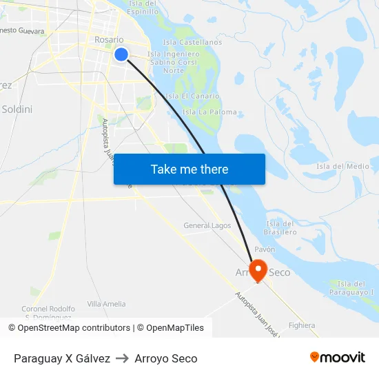 Paraguay X Gálvez to Arroyo Seco map