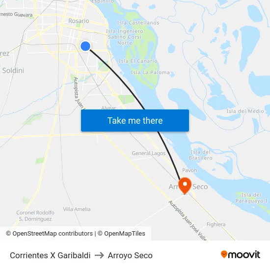 Corrientes X Garibaldi to Arroyo Seco map