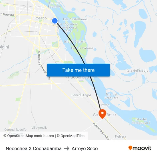Necochea X Cochabamba to Arroyo Seco map