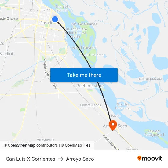 San Luis X Corrientes to Arroyo Seco map