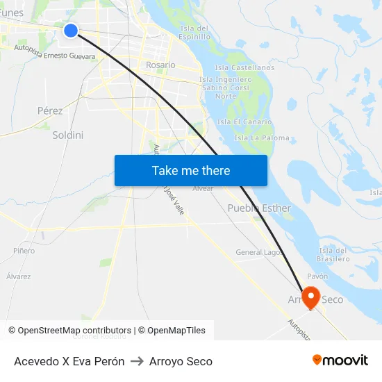 Acevedo X Eva Perón to Arroyo Seco map