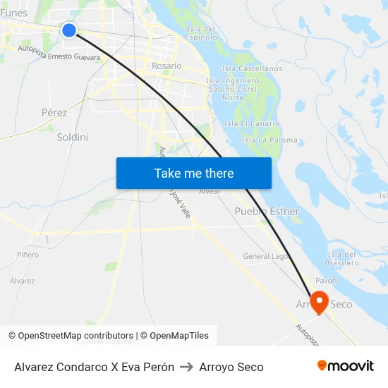Alvarez Condarco X Eva Perón to Arroyo Seco map