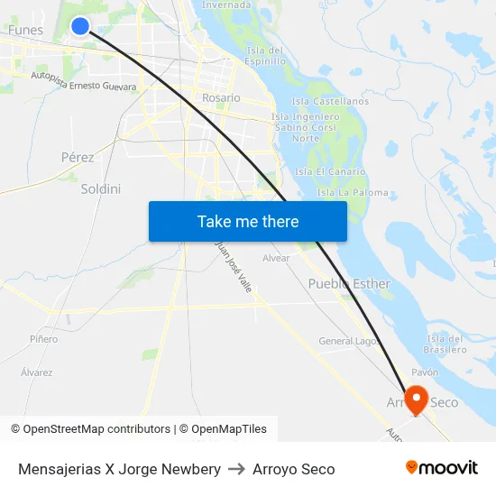 Mensajerias X Jorge Newbery to Arroyo Seco map