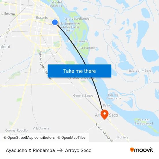 Ayacucho X Riobamba to Arroyo Seco map