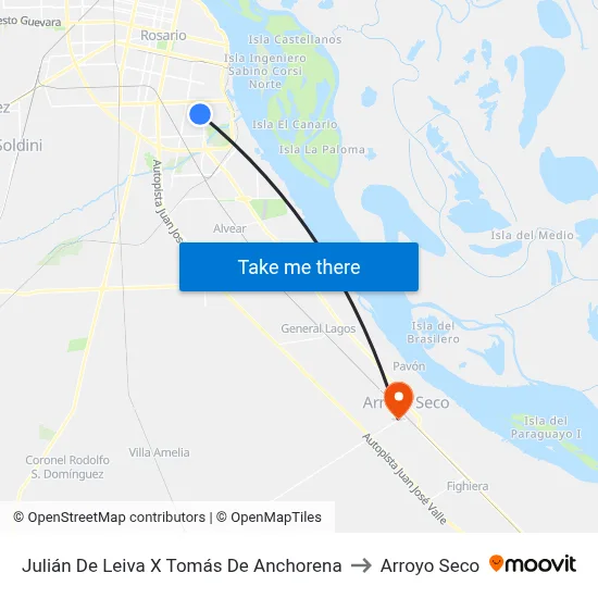Julián De Leiva X Tomás De Anchorena to Arroyo Seco map