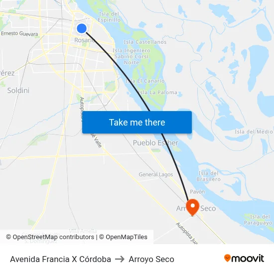 Avenida Francia X Córdoba to Arroyo Seco map