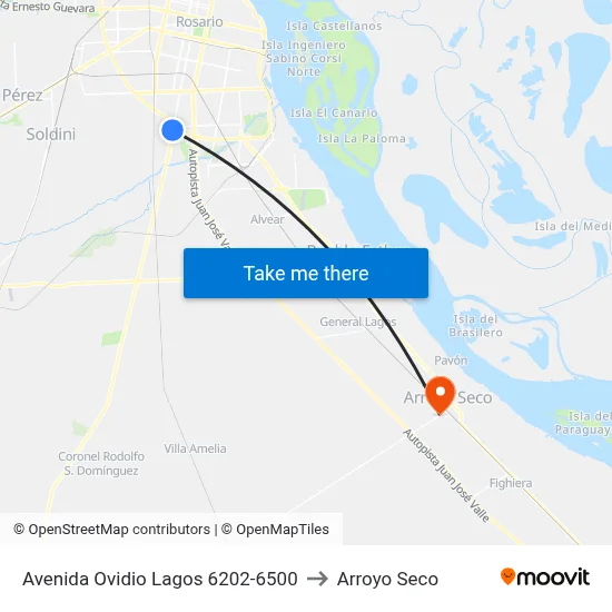 Avenida Ovidio Lagos 6202-6500 to Arroyo Seco map
