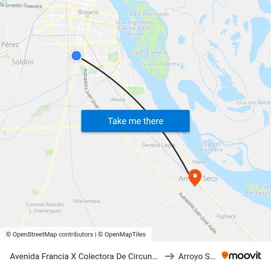 Avenida Francia X Colectora De Circunvalación to Arroyo Seco map