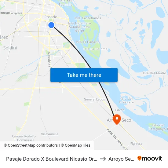 Pasaje Dorado X Boulevard Nicasio Oroño to Arroyo Seco map