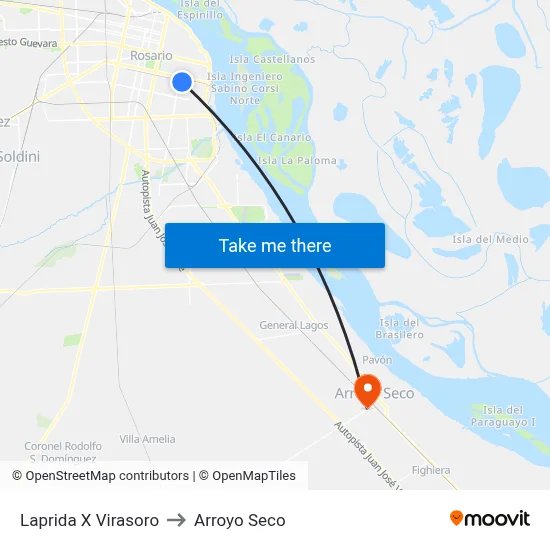 Laprida X Virasoro to Arroyo Seco map