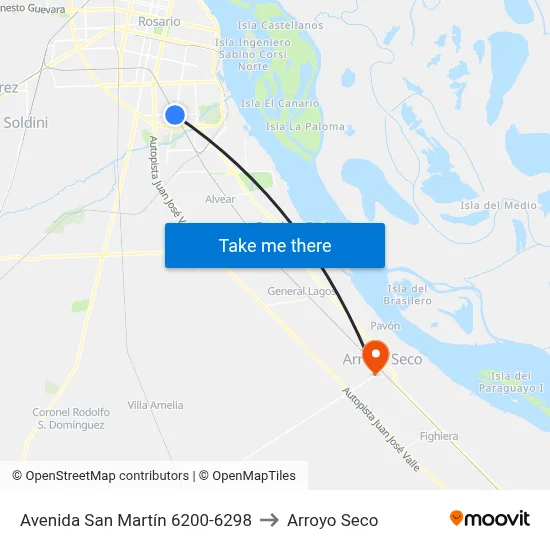Avenida San Martín 6200-6298 to Arroyo Seco map