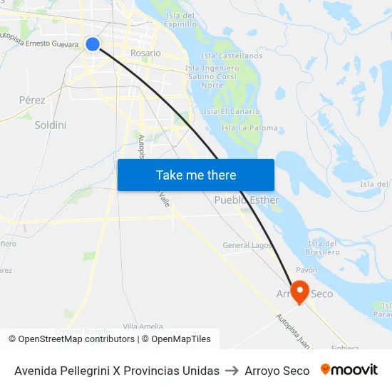 Avenida Pellegrini X Provincias Unidas to Arroyo Seco map