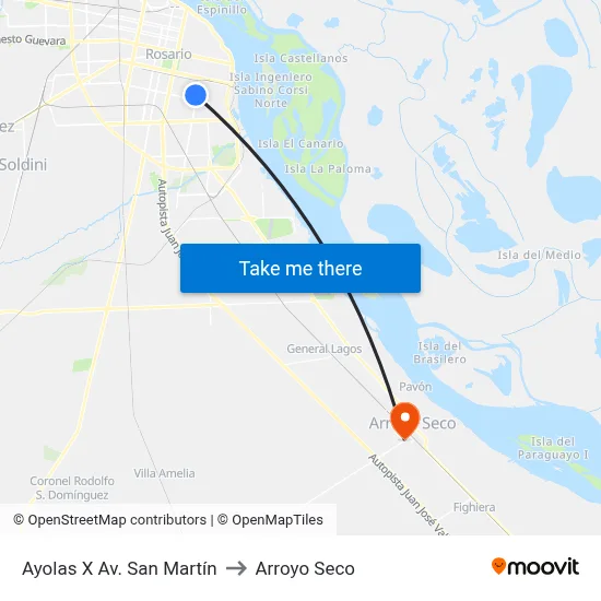 Ayolas X Av. San Martín to Arroyo Seco map