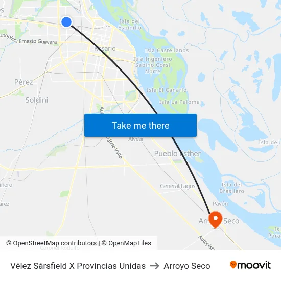 Vélez Sársfield X Provincias Unidas to Arroyo Seco map