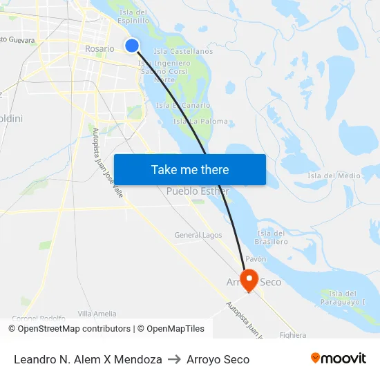Leandro N. Alem X Mendoza to Arroyo Seco map