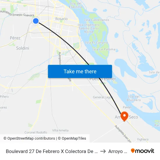 Boulevard 27 De Febrero X Colectora De Circunvalación to Arroyo Seco map