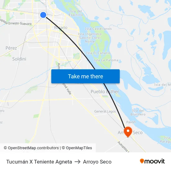 Tucumán X Teniente Agneta to Arroyo Seco map