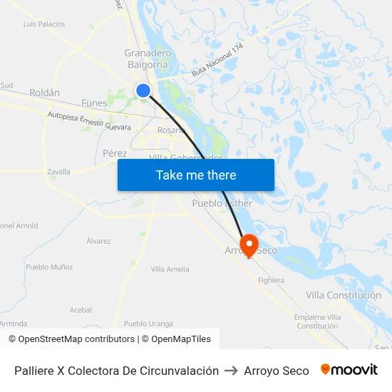 Palliere X Colectora De Circunvalación to Arroyo Seco map