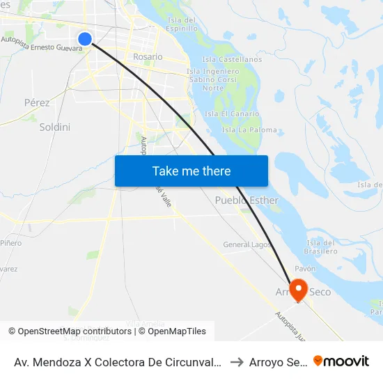 Av. Mendoza X Colectora De Circunvalación to Arroyo Seco map