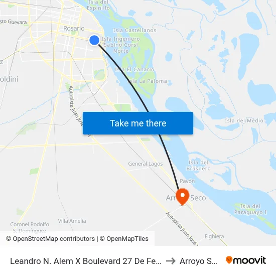 Leandro N. Alem X Boulevard 27 De Febrero to Arroyo Seco map