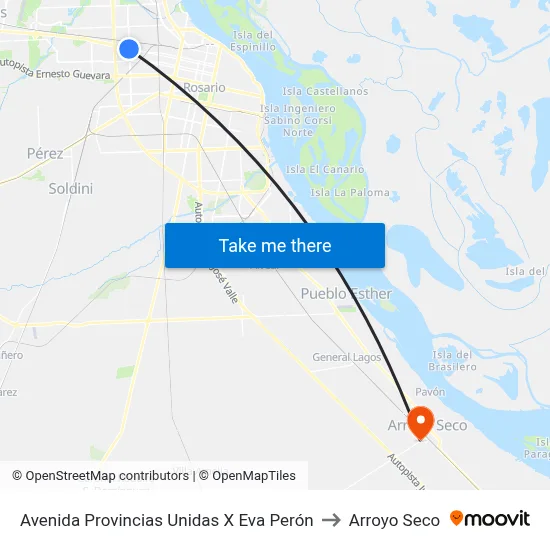 Avenida Provincias Unidas X Eva Perón to Arroyo Seco map