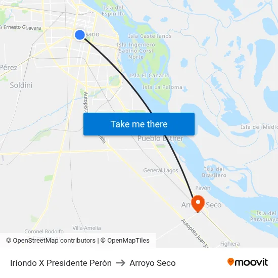 Iriondo X Presidente Perón to Arroyo Seco map