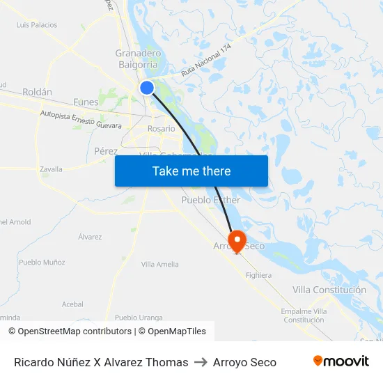 Ricardo Núñez X Alvarez Thomas to Arroyo Seco map