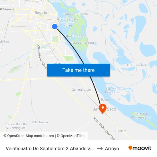 Veinticuatro De Septiembre X Abanderado Grandoli to Arroyo Seco map