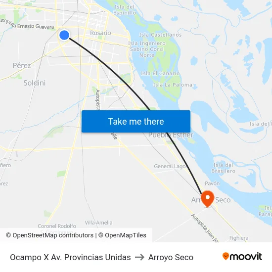 Ocampo X Av. Provincias Unidas to Arroyo Seco map