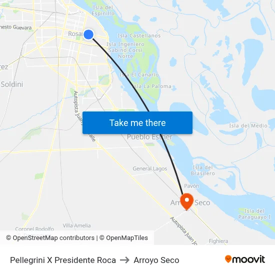 Pellegrini X Presidente Roca to Arroyo Seco map